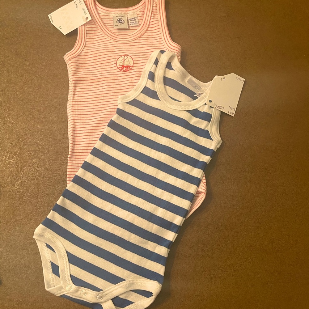 6mos onesies by Petit Bateau. Supima Cotton. NWT